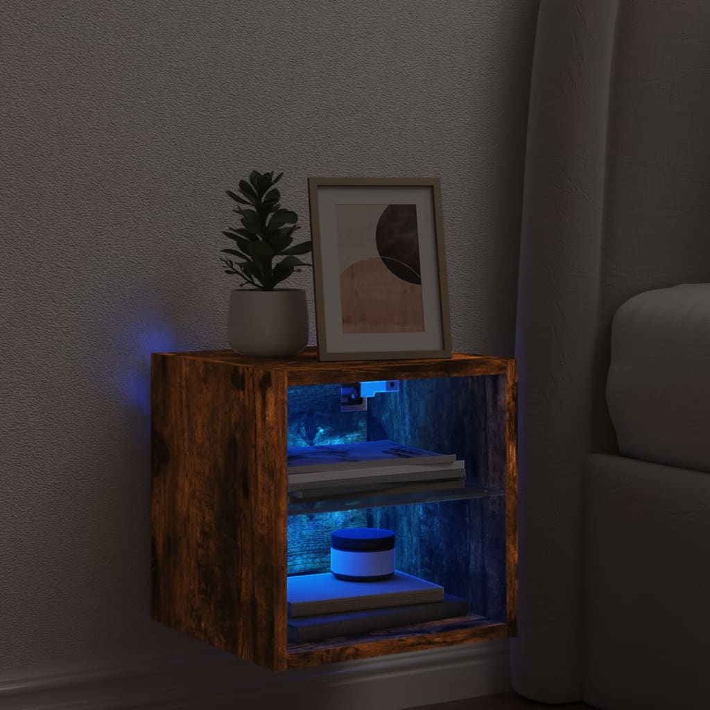 füstös tölgy színű fali TV-szekrény LED-ekkel 30 x 28,5 x 30 cm