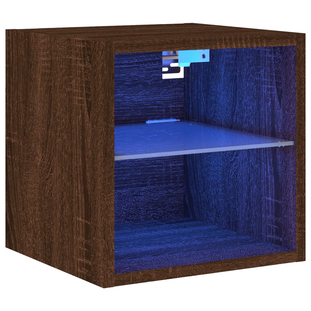 barna tölgy színű fali TV-szekrény LED-ekkel 30 x 28,5 x 30 cm