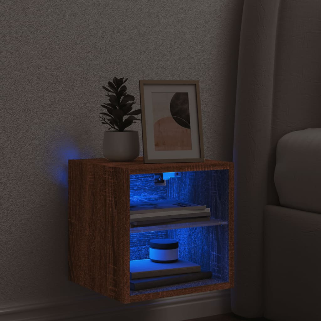 barna tölgy színű fali TV-szekrény LED-ekkel 30 x 28,5 x 30 cm