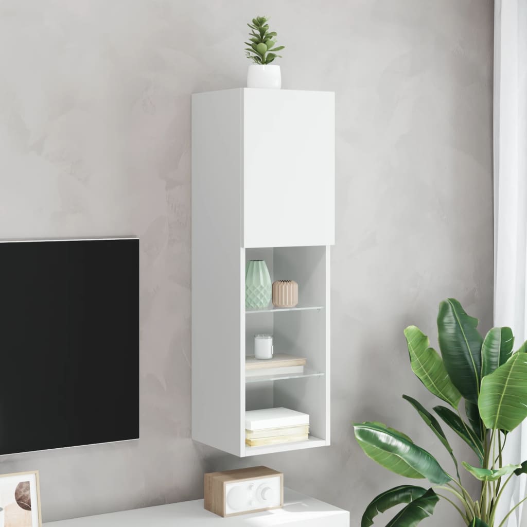 fehér TV-szekrény LED-lámpákkal 30,5 x 30 x 102 cm
