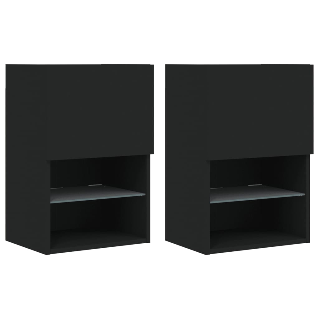2 db fekete TV-szekrény LED-világítással 40,5 x 30 x 60 cm