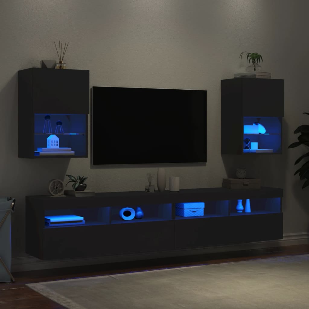 2 db fekete TV-szekrény LED-világítással 40,5 x 30 x 60 cm