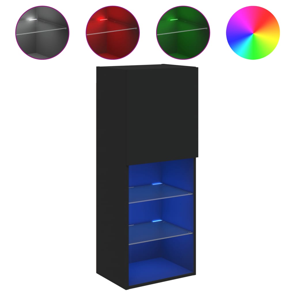fekete TV-szekrény LED lámpákkal 40,5 x 30 x 102 cm