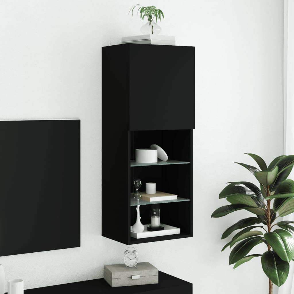 fekete TV-szekrény LED lámpákkal 40,5 x 30 x 102 cm