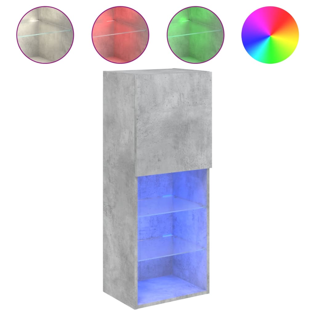 betonszürke TV-szekrény LED lámpákkal 40,5 x 30 x 102 cm