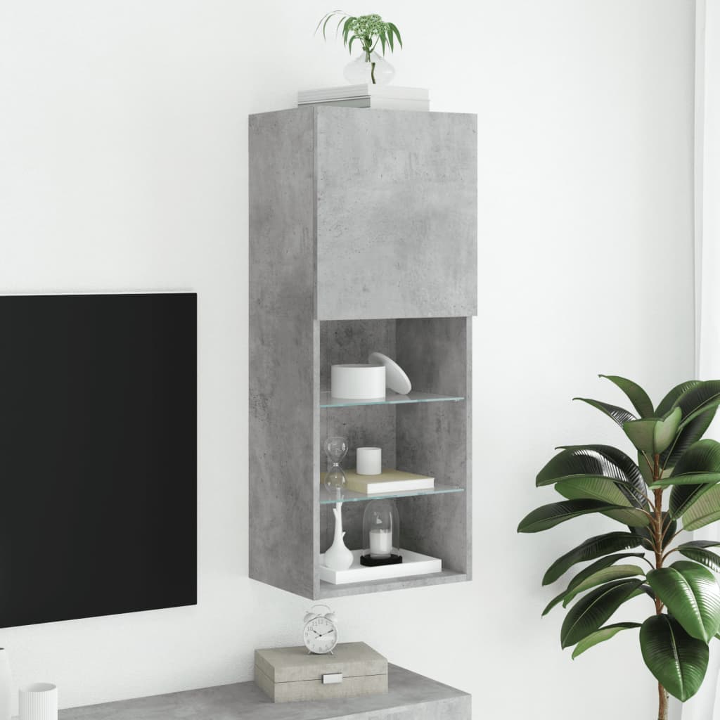 betonszürke TV-szekrény LED lámpákkal 40,5 x 30 x 102 cm