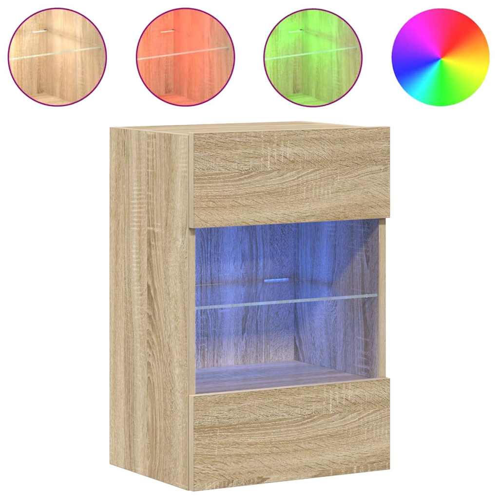 2 db sonoma tölgy színű fali szekrények LED világítással TV-hez 40x30x60,5 cm