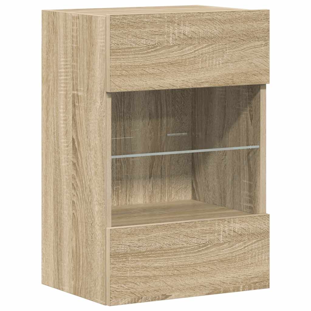 2 db sonoma tölgy színű fali szekrények LED világítással TV-hez 40x30x60,5 cm