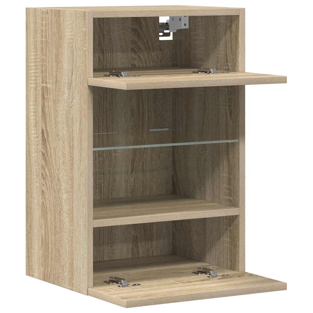 2 db sonoma tölgy színű fali szekrények LED világítással TV-hez 40x30x60,5 cm