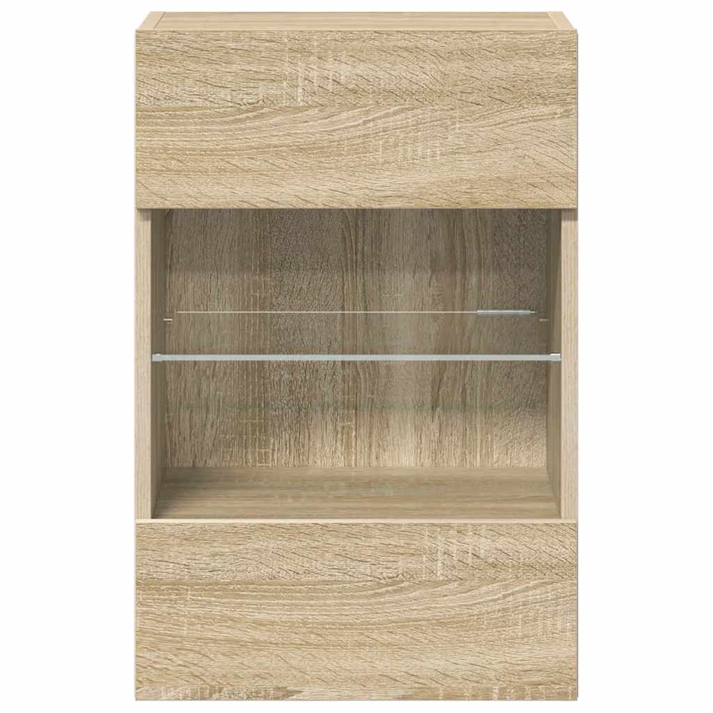 2 db sonoma tölgy színű fali szekrények LED világítással TV-hez 40x30x60,5 cm
