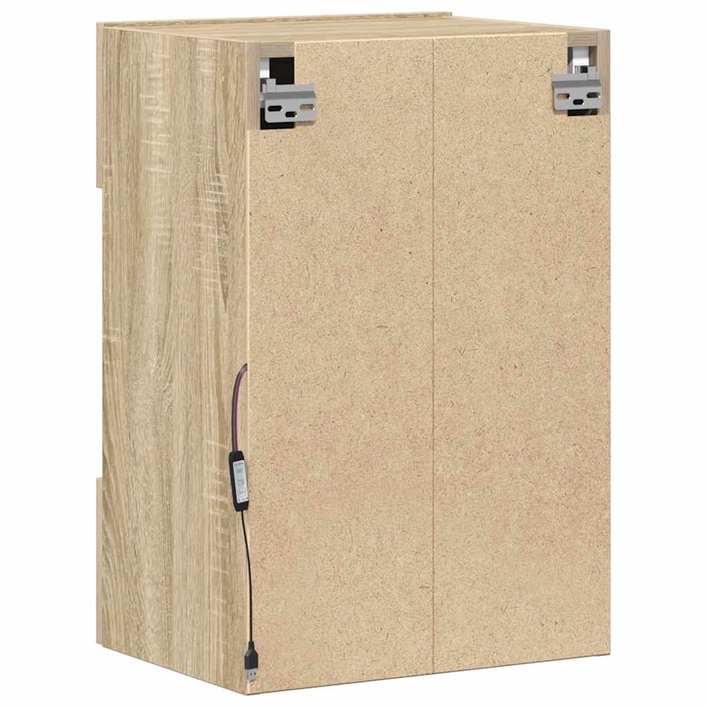 2 db sonoma tölgy színű fali szekrények LED világítással TV-hez 40x30x60,5 cm