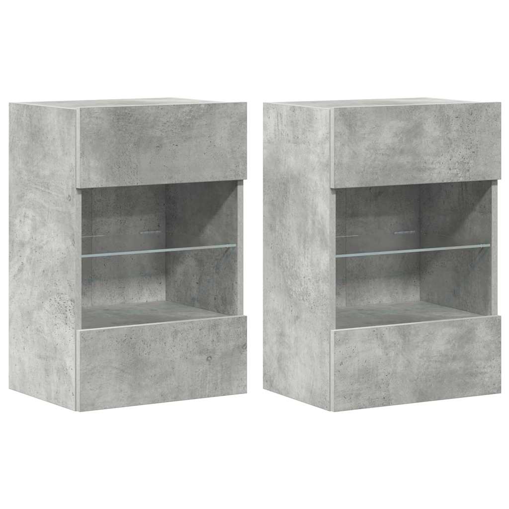 2 db betonszürke fali szekrények LED világítással TV-hez 40x30x60,5 cm