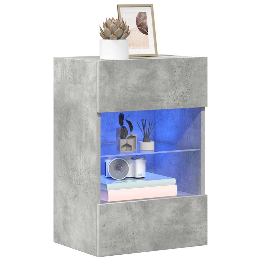 2 db betonszürke fali szekrények LED világítással TV-hez 40x30x60,5 cm