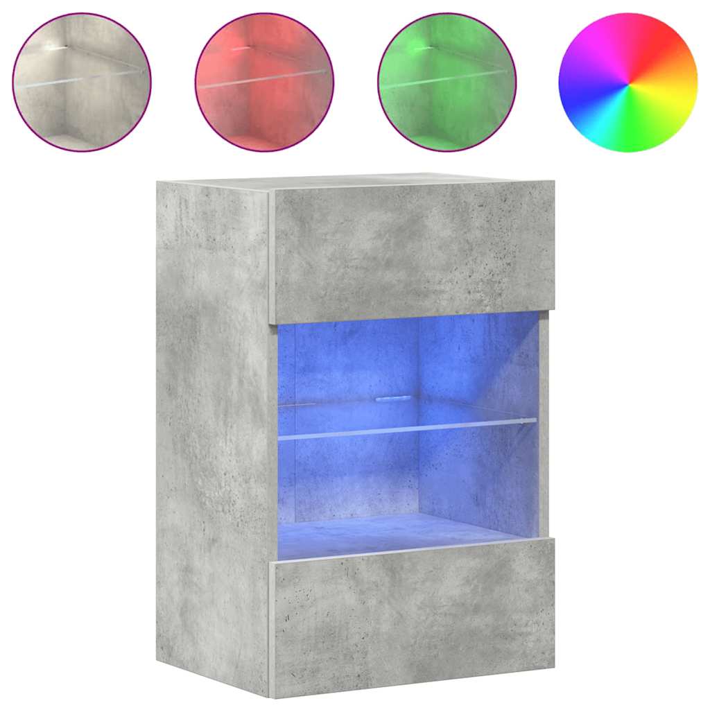 2 db betonszürke fali szekrények LED világítással TV-hez 40x30x60,5 cm