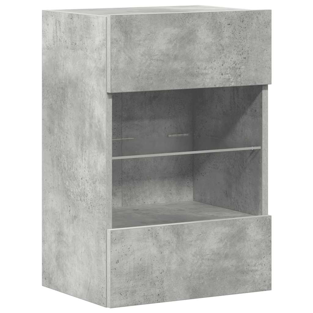 2 db betonszürke fali szekrények LED világítással TV-hez 40x30x60,5 cm