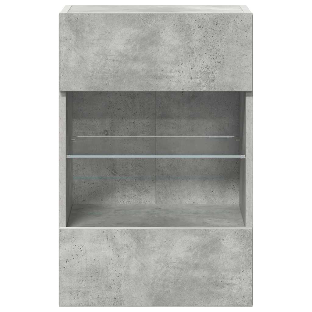 2 db betonszürke fali szekrények LED világítással TV-hez 40x30x60,5 cm