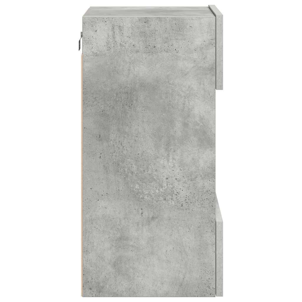 2 db betonszürke fali szekrények LED világítással TV-hez 40x30x60,5 cm