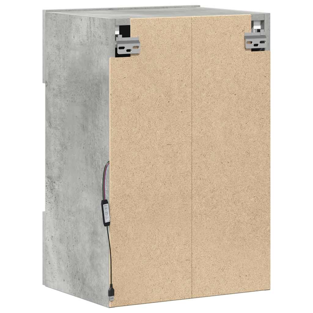 2 db betonszürke fali szekrények LED világítással TV-hez 40x30x60,5 cm