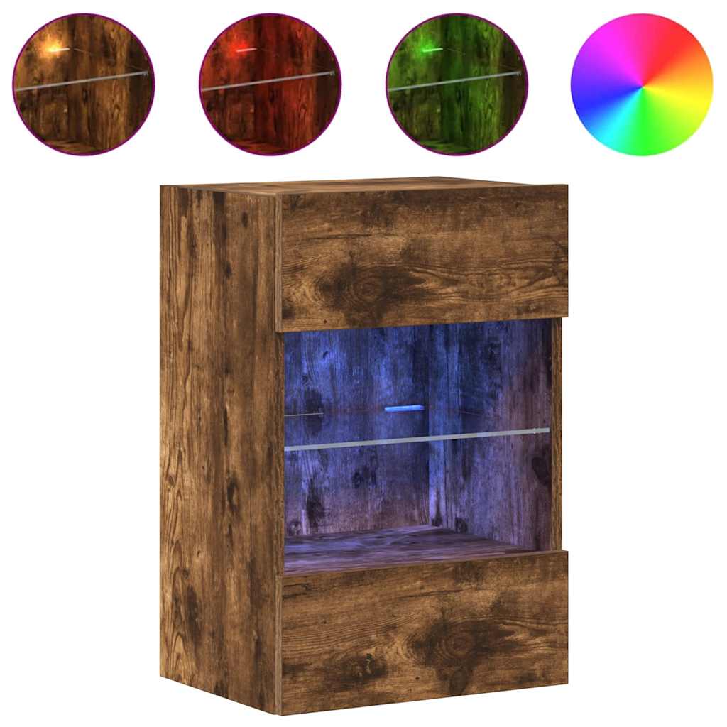 2 db füstös tölgy fali szekrények LED világítással TV-hez 40x30x60,5 cm