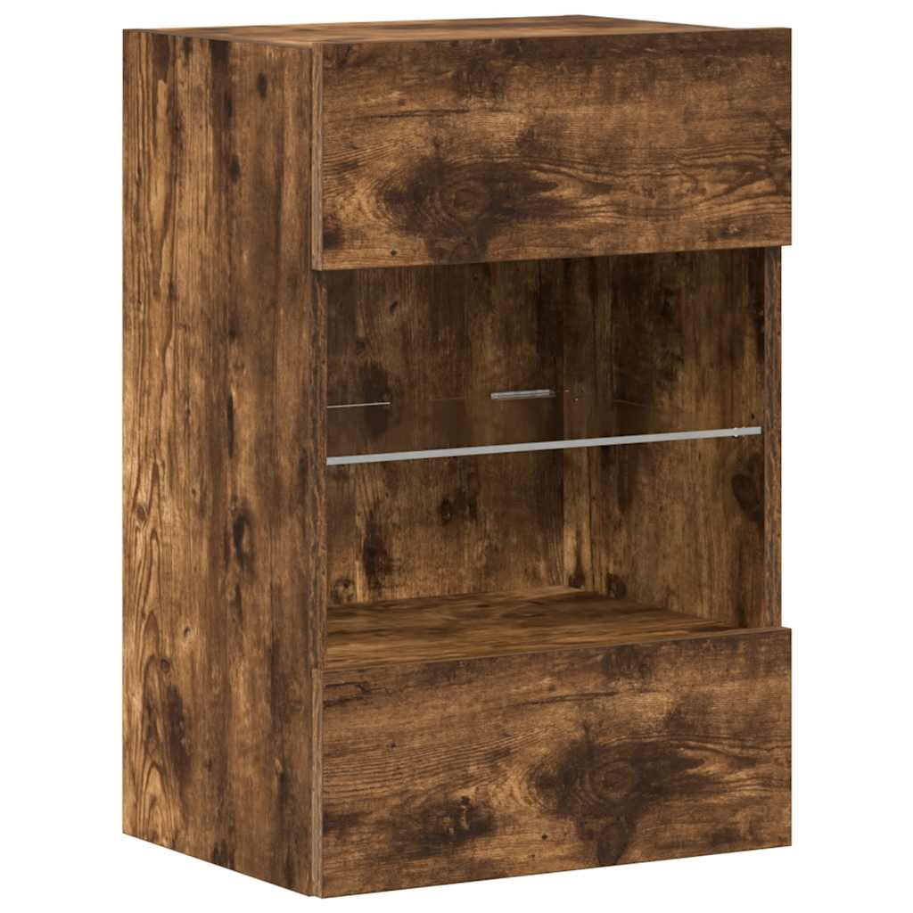 2 db füstös tölgy fali szekrények LED világítással TV-hez 40x30x60,5 cm