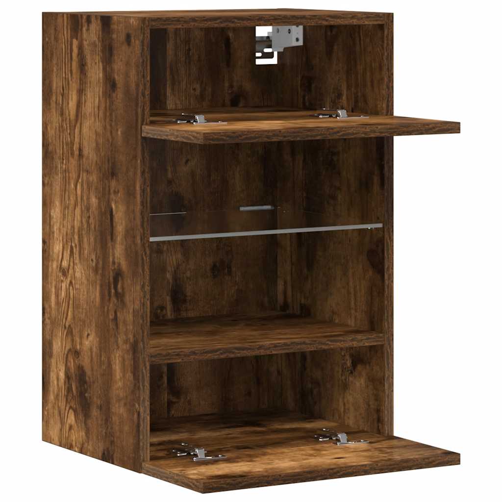 2 db füstös tölgy fali szekrények LED világítással TV-hez 40x30x60,5 cm