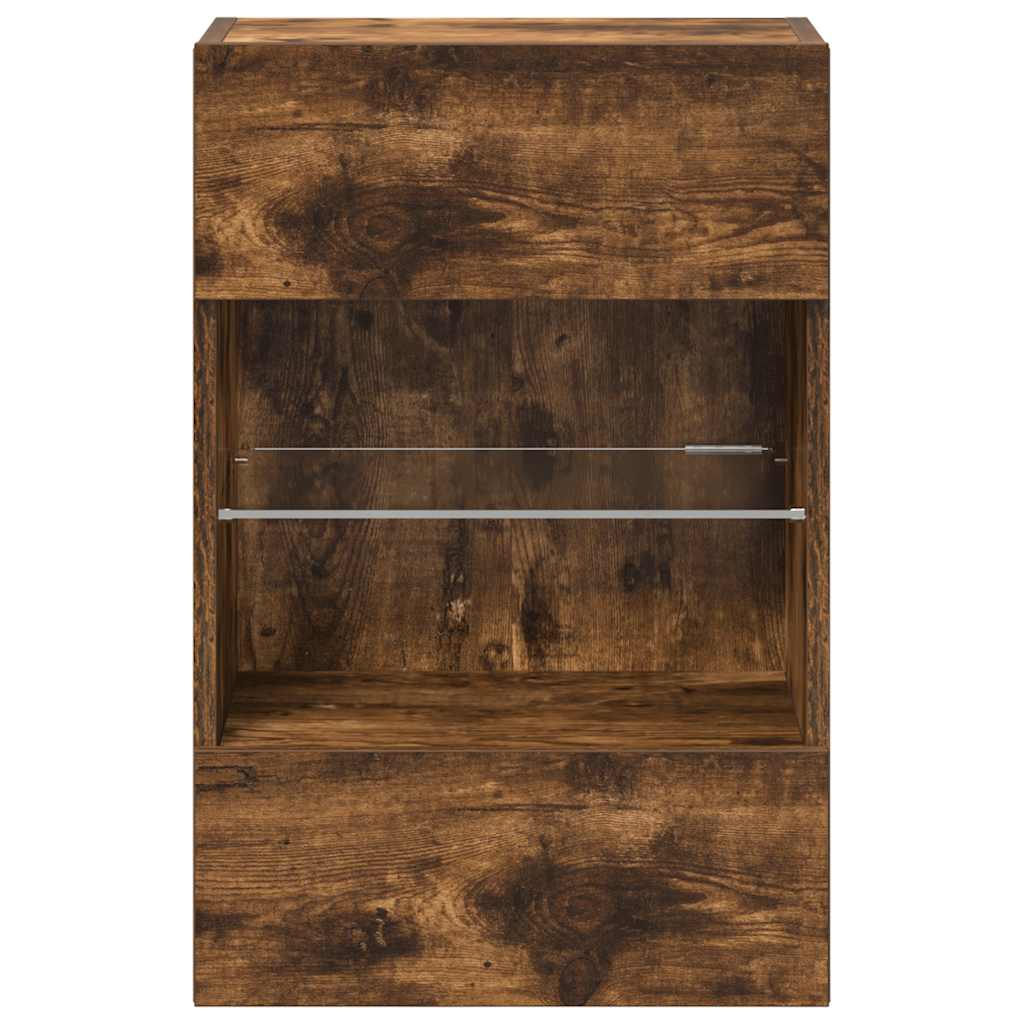 2 db füstös tölgy fali szekrények LED világítással TV-hez 40x30x60,5 cm