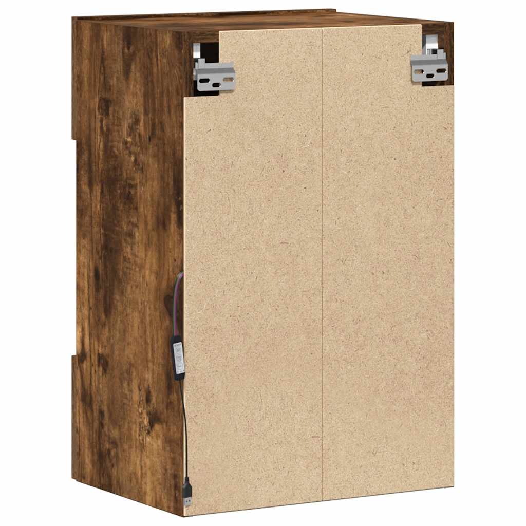 2 db füstös tölgy fali szekrények LED világítással TV-hez 40x30x60,5 cm