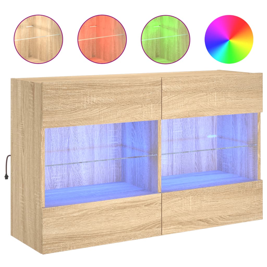 sonoma tölgy színű fali TV-szekrény LED-del 98,5x30x60,5 cm