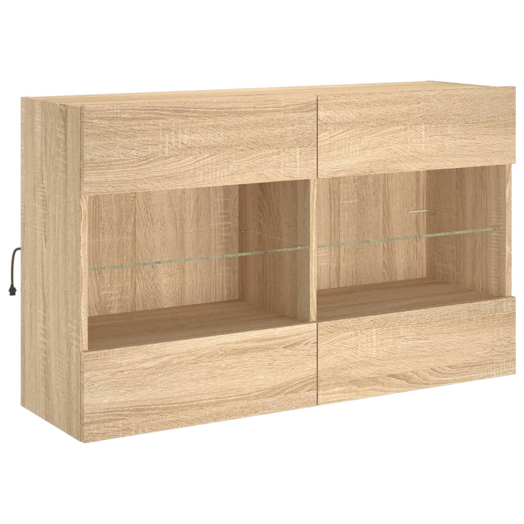 sonoma tölgy színű fali TV-szekrény LED-del 98,5x30x60,5 cm