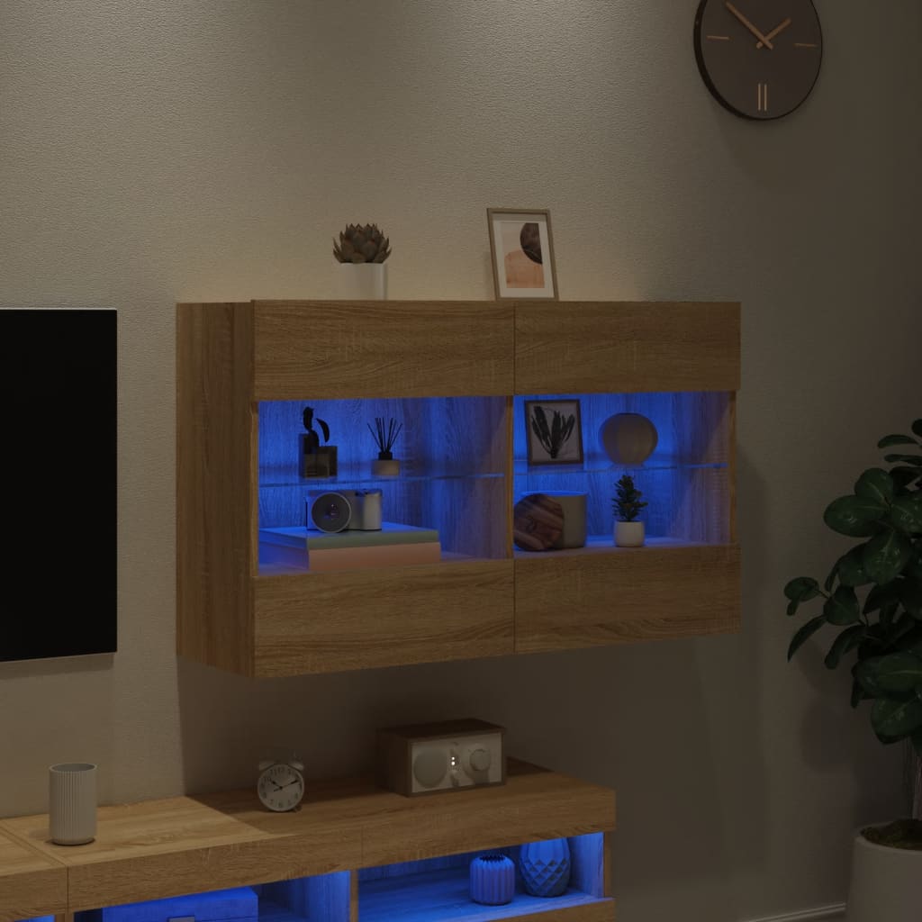 sonoma tölgy színű fali TV-szekrény LED-del 98,5x30x60,5 cm