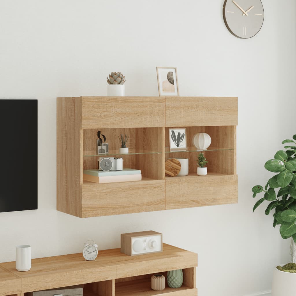 sonoma tölgy színű fali TV-szekrény LED-del 98,5x30x60,5 cm