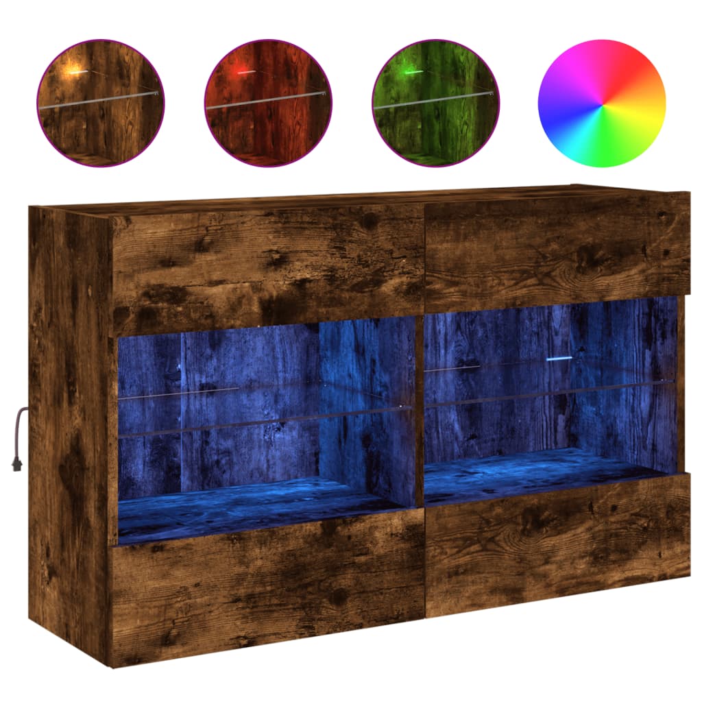 füstös tölgy színű fali TV-szekrény LED-ekkel 98,5x30x60,5 cm