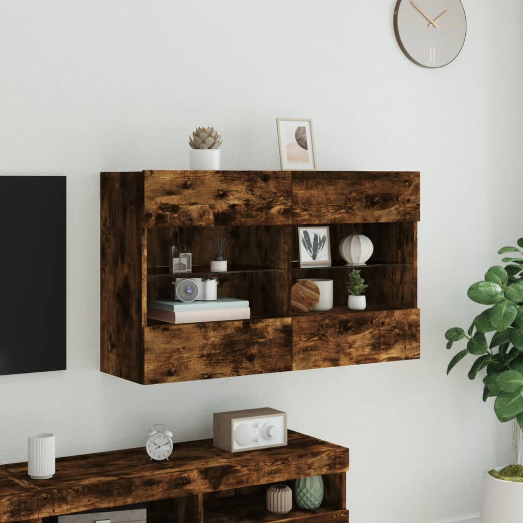 füstös tölgy színű fali TV-szekrény LED-ekkel 98,5x30x60,5 cm