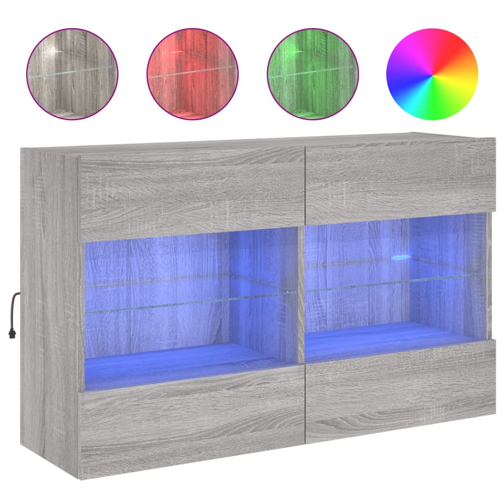 szürke sonoma színű fali TV-szekrény LED-ekkel 98,5x30x60,5 cm