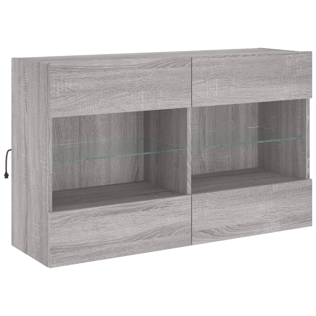 szürke sonoma színű fali TV-szekrény LED-ekkel 98,5x30x60,5 cm