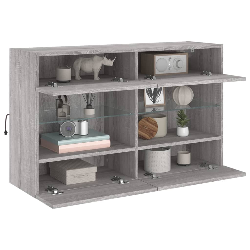 szürke sonoma színű fali TV-szekrény LED-ekkel 98,5x30x60,5 cm