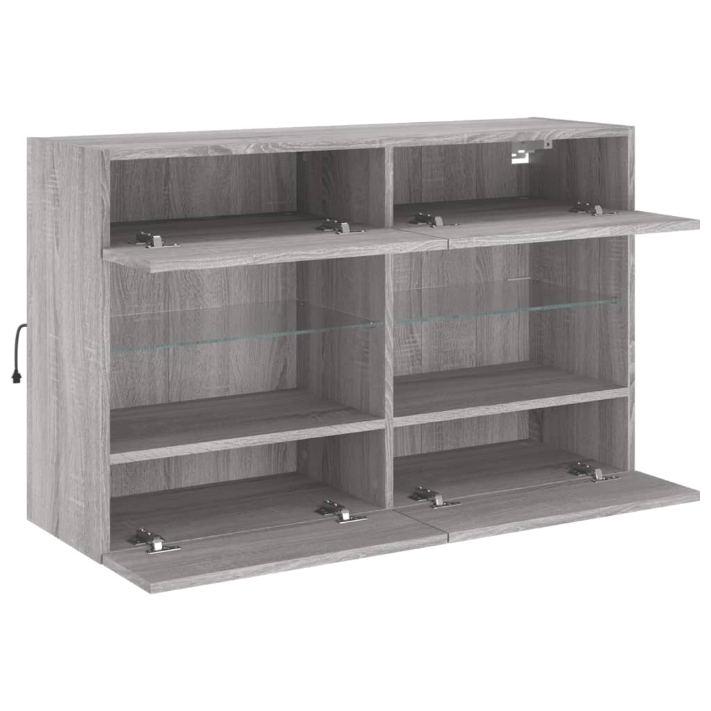 szürke sonoma színű fali TV-szekrény LED-ekkel 98,5x30x60,5 cm