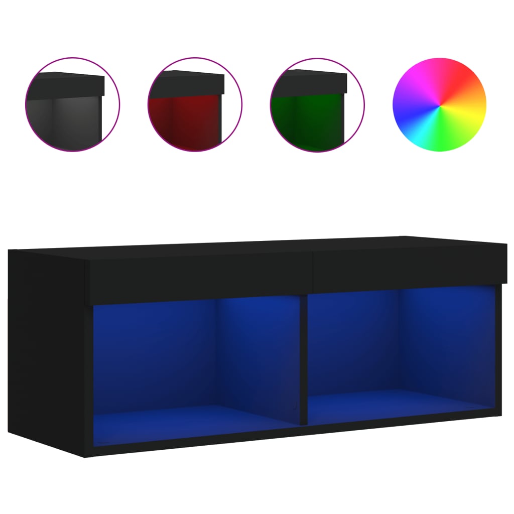 fekete TV-szekrény LED-világítással 80 x 30 x 30 cm