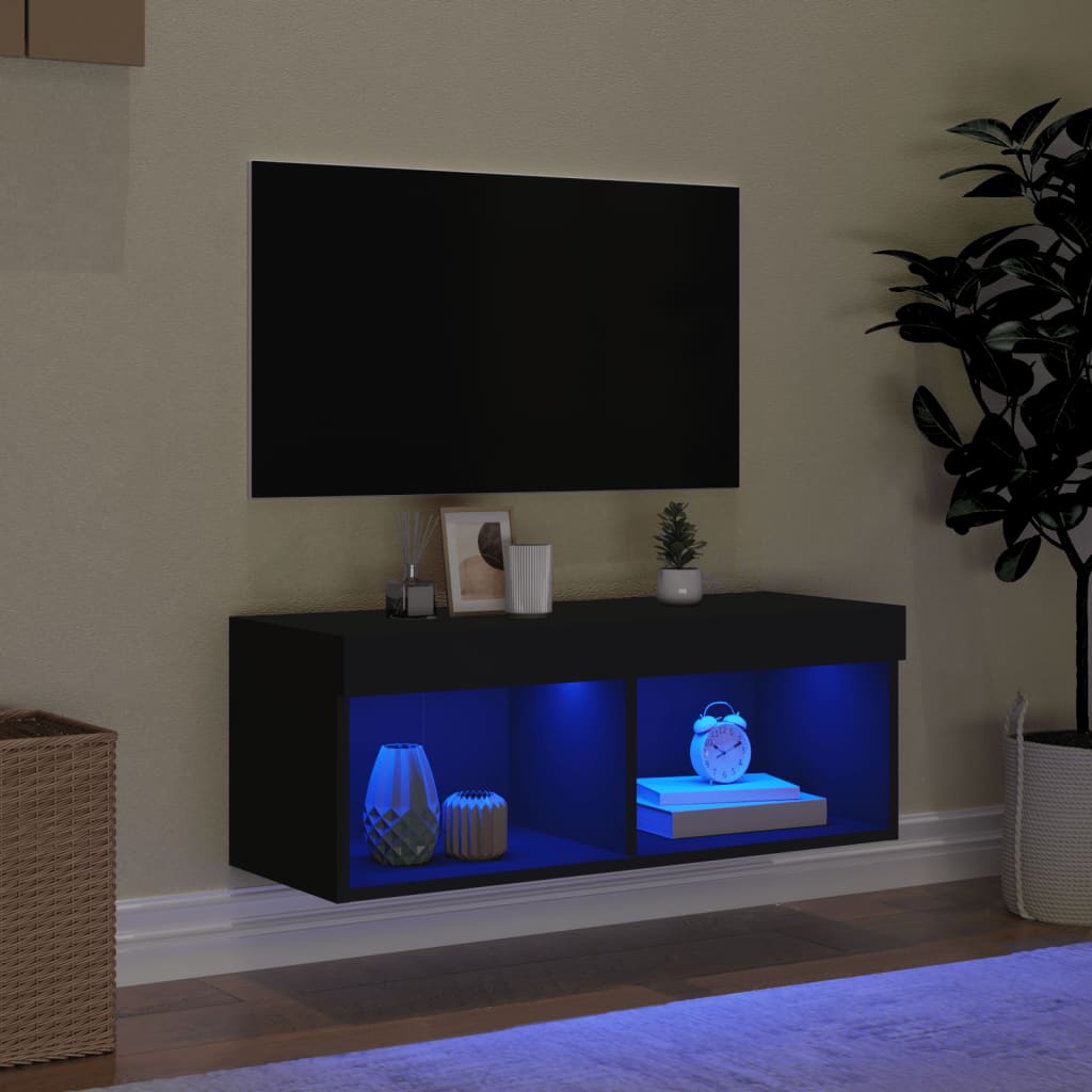 fekete TV-szekrény LED-világítással 80 x 30 x 30 cm