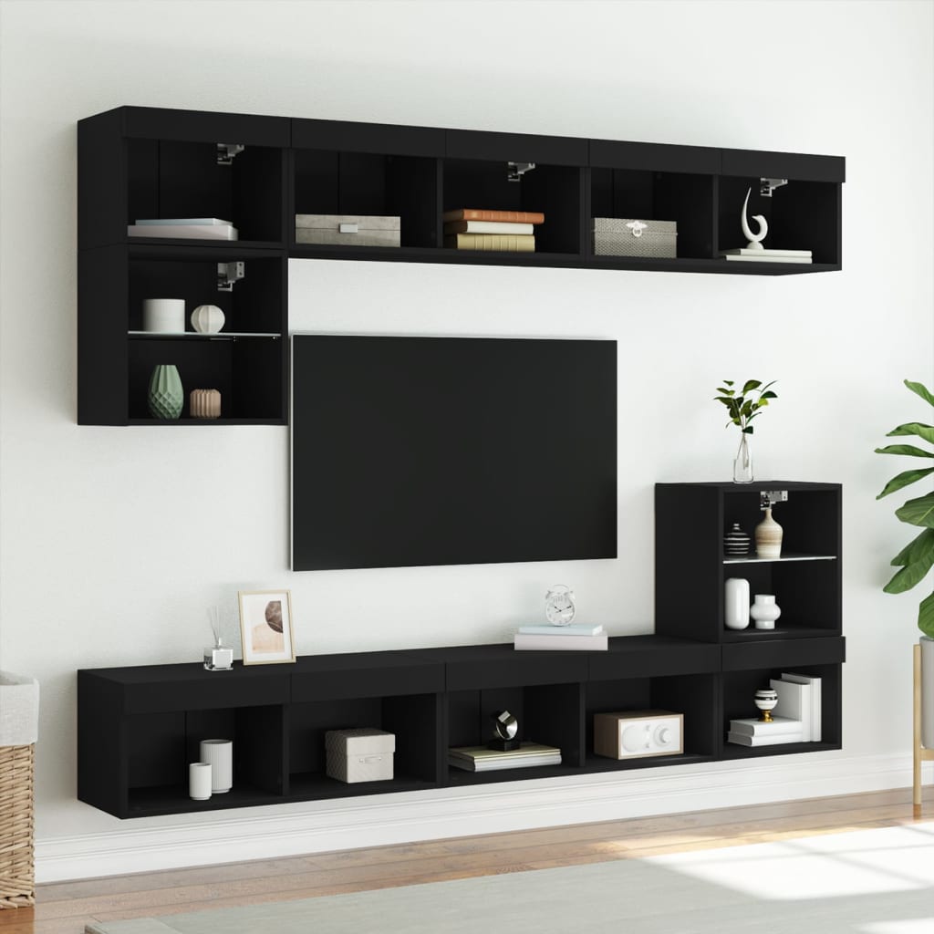 fekete TV-szekrény LED-világítással 80 x 30 x 30 cm