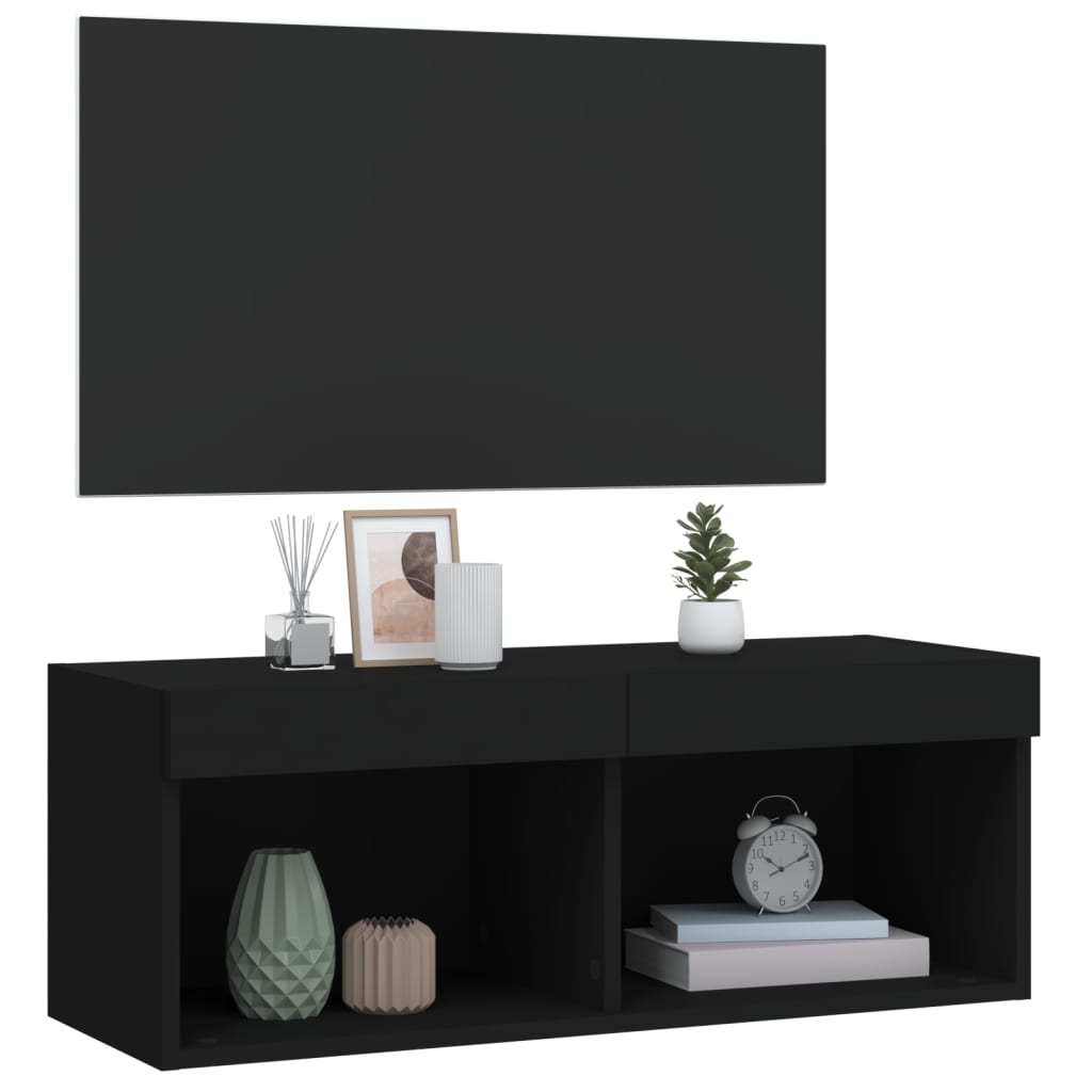fekete TV-szekrény LED-világítással 80 x 30 x 30 cm