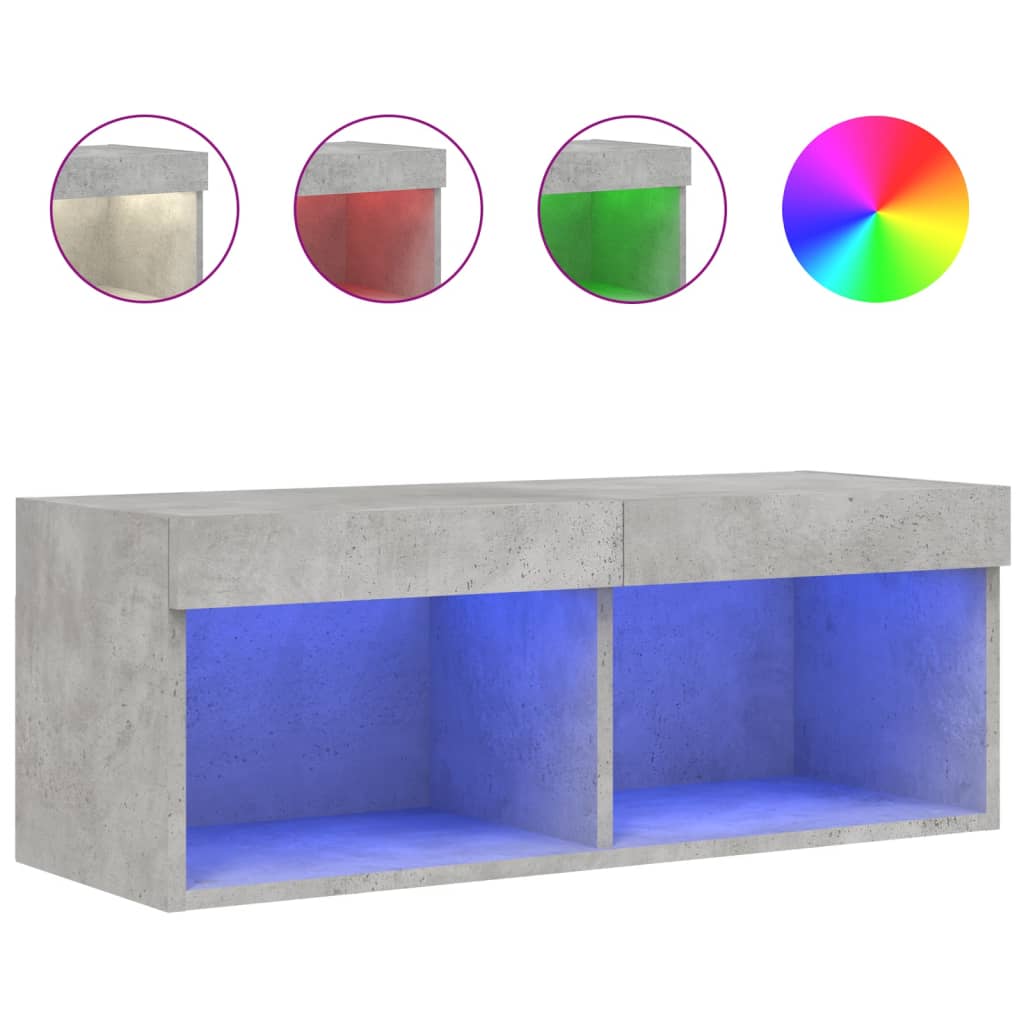 betonszürke TV-szekrény LED-világítással 80 x 30 x 30 cm