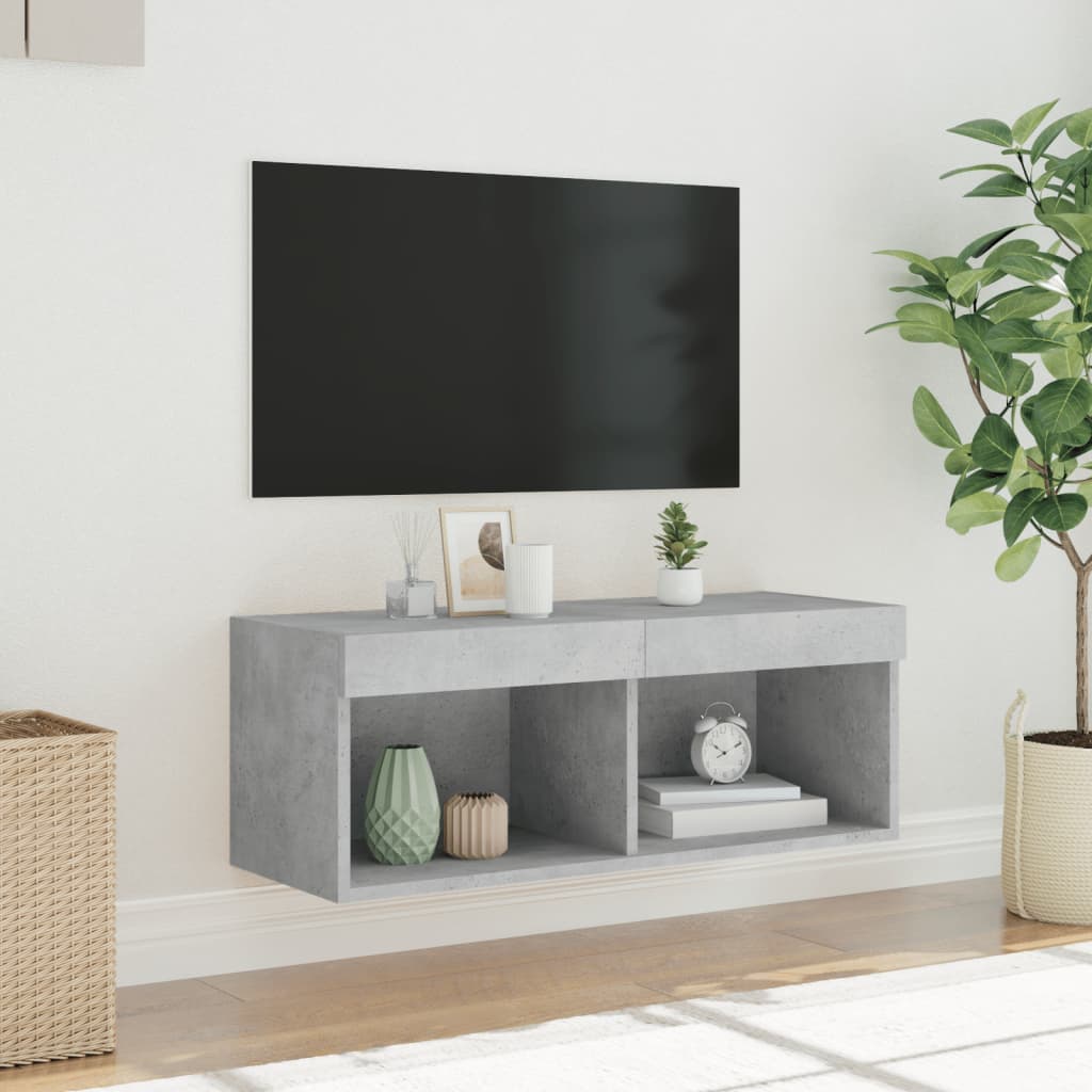 betonszürke TV-szekrény LED-világítással 80 x 30 x 30 cm
