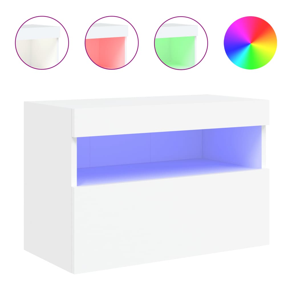 fehér falra szerelhető TV-szekrény LED-lámpákkal 60x30x40 cm