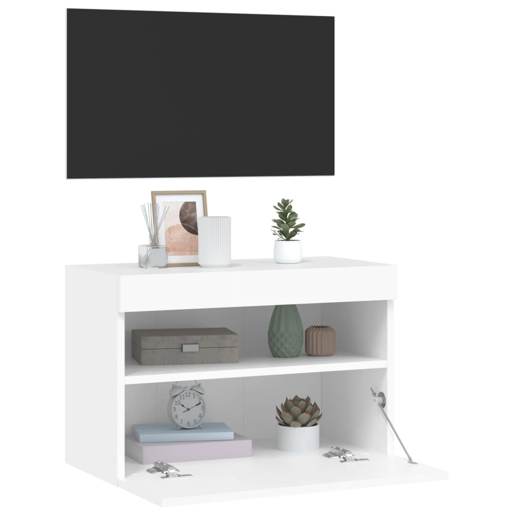 fehér falra szerelhető TV-szekrény LED-lámpákkal 60x30x40 cm
