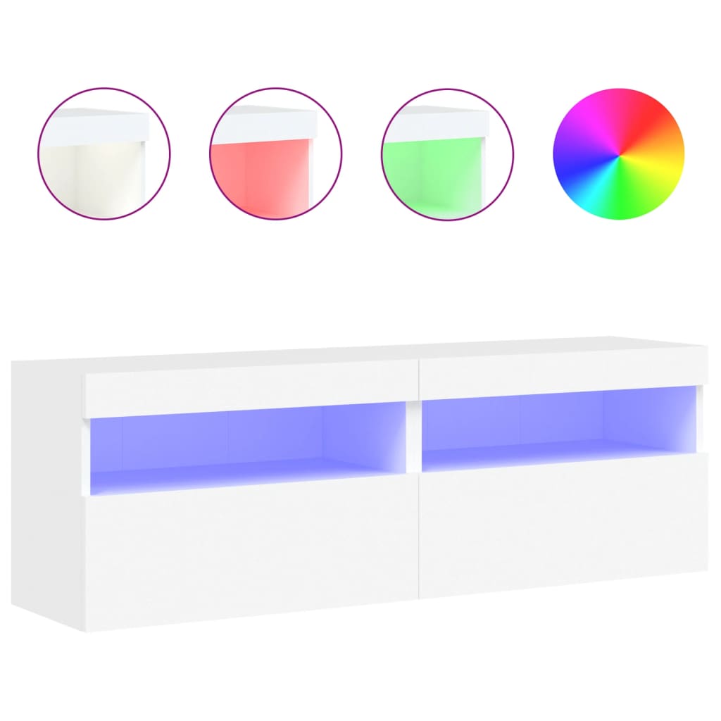 2 db fehér falra szerelhető TV-szekrény LED-ekkel 60x30x40 cm