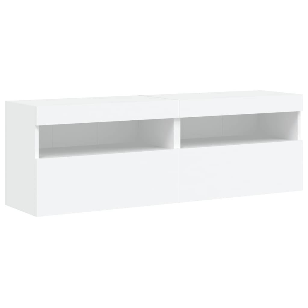 2 db fehér falra szerelhető TV-szekrény LED-ekkel 60x30x40 cm