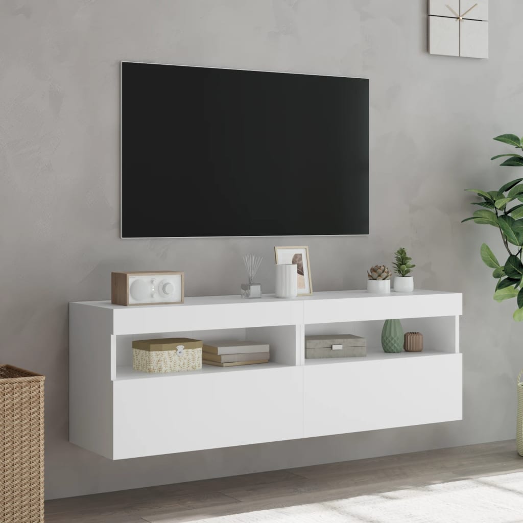 2 db fehér falra szerelhető TV-szekrény LED-ekkel 60x30x40 cm