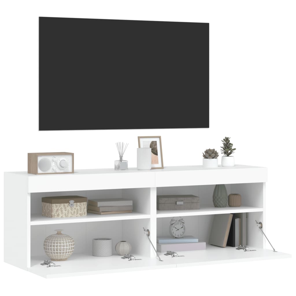 2 db fehér falra szerelhető TV-szekrény LED-ekkel 60x30x40 cm