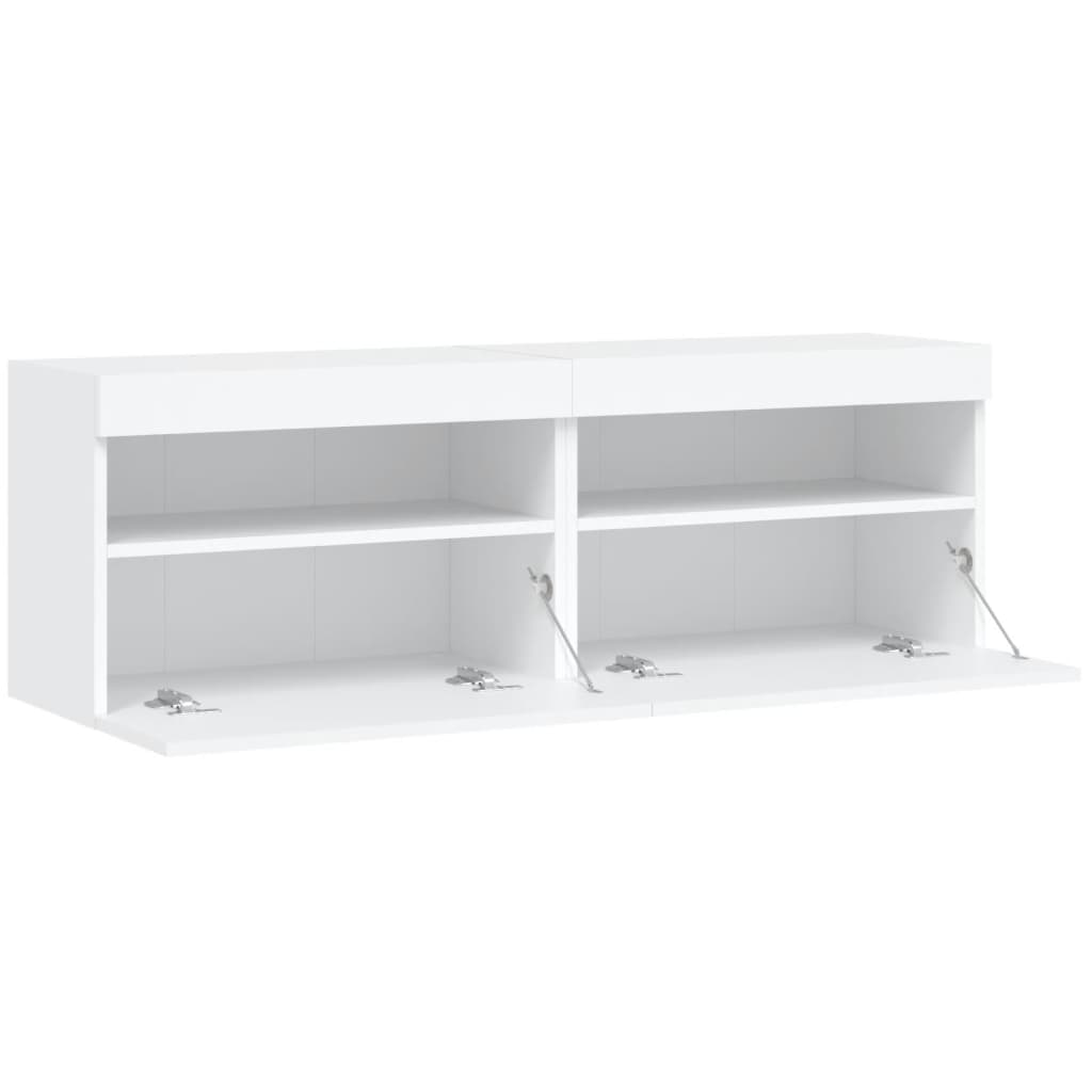 2 db fehér falra szerelhető TV-szekrény LED-ekkel 60x30x40 cm